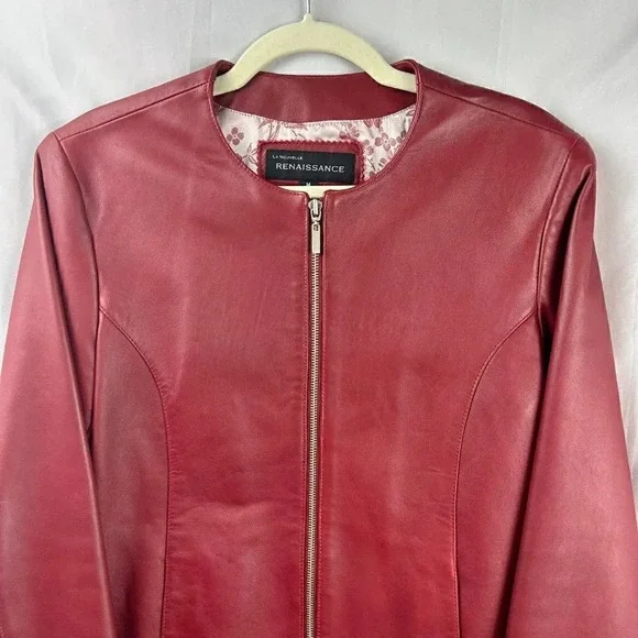 Women's Red Leather Jacket - Picture 2 of 8